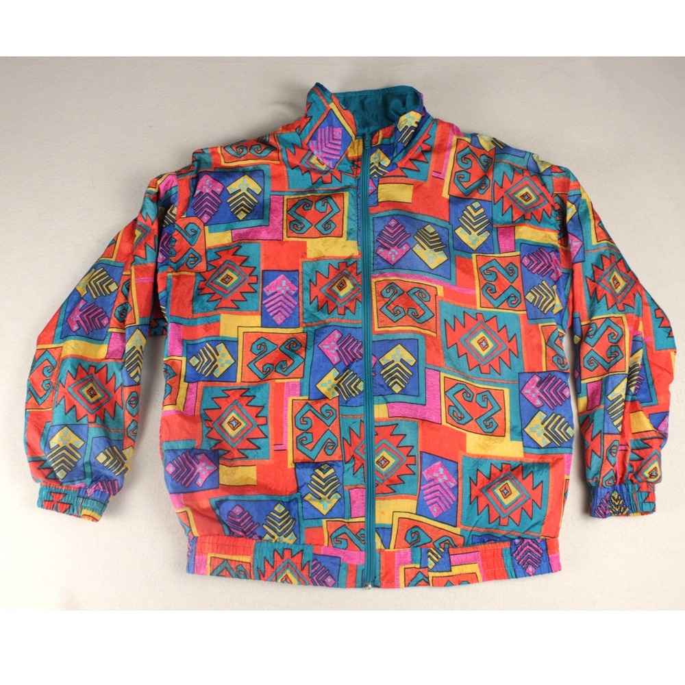 Vintage 90s Tracksuit Women S Abstract Geometric Windbreaker Jacket Jogger Pants - Picture 2 of 9